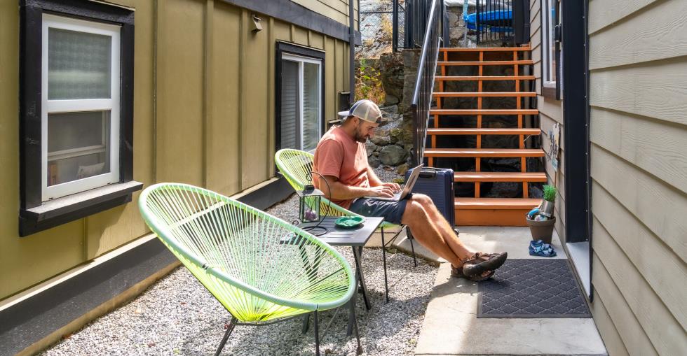 man working from home outside